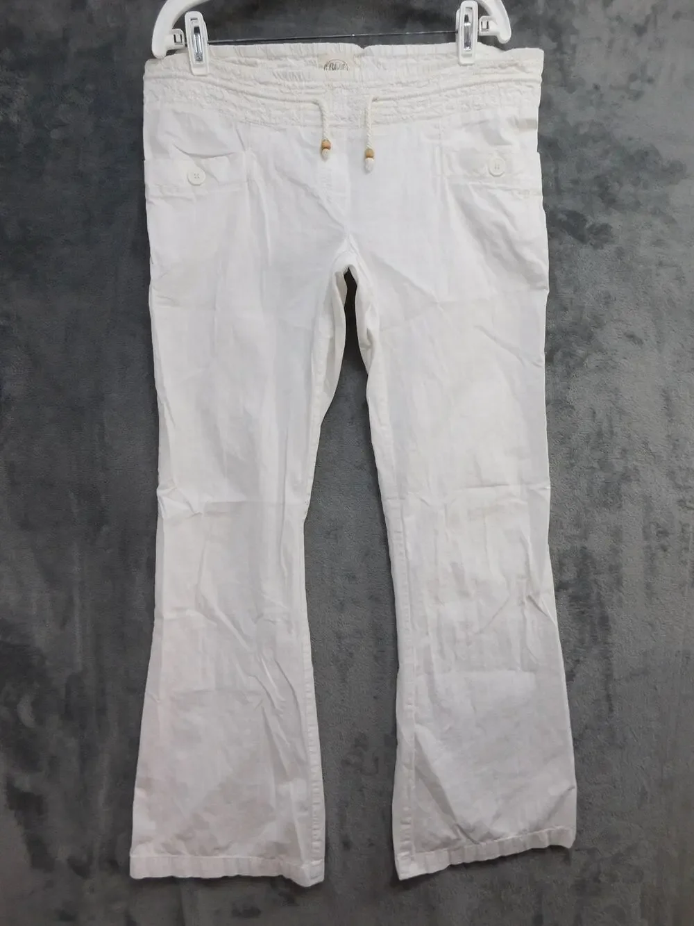 BC Clothing Men’s L White Linen Elastic Waist Drawstring Flared Leg Pants
